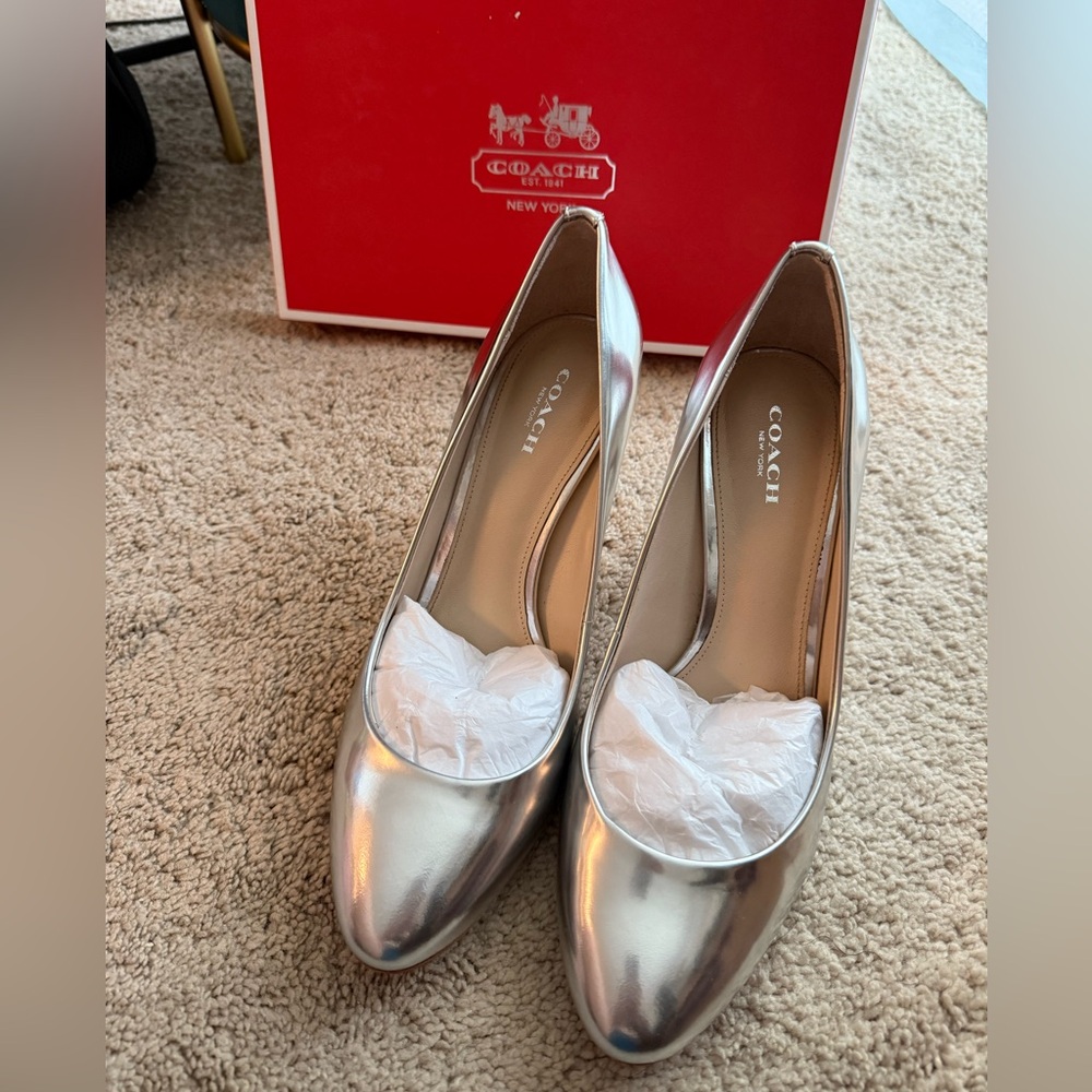 Coach Metallic Silver Heels